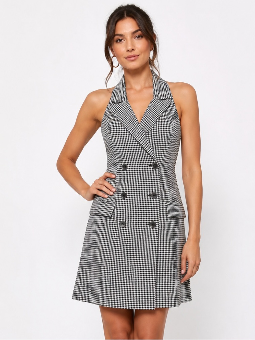 DKNY Houndstooth Halter Double Breasted Blazer Mini Dress NWT Size 2
